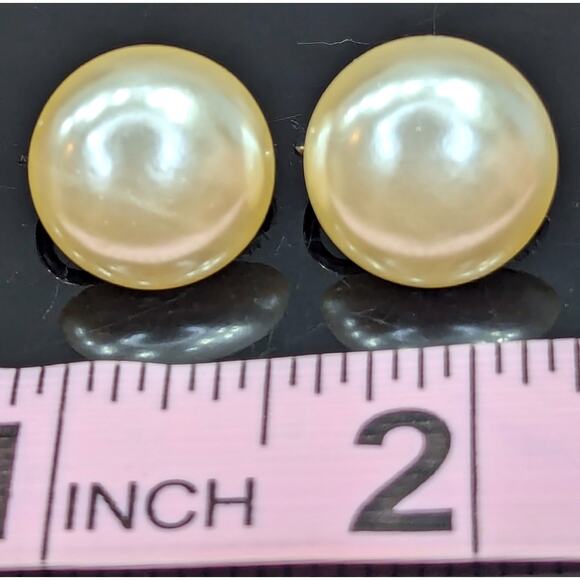 Earrings, Clip-on, Faux Pearl Dots, UV Reactive Glow - Picture 4 of 4